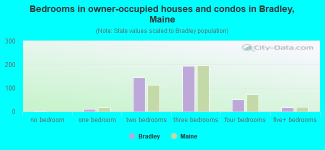 Bedrooms in owner-occupied houses and condos in Bradley, Maine