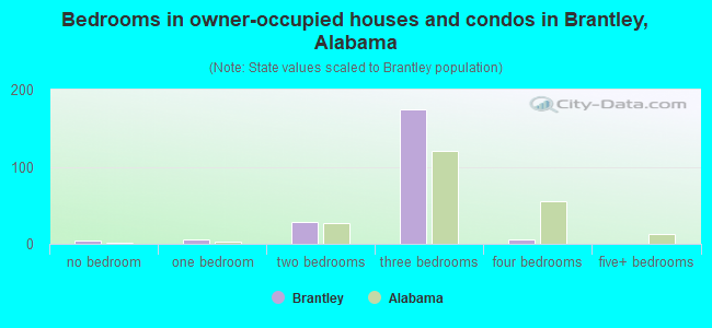 Bedrooms in owner-occupied houses and condos in Brantley, Alabama
