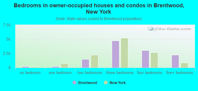 Bedrooms in owner-occupied houses and condos in Brentwood, New York
