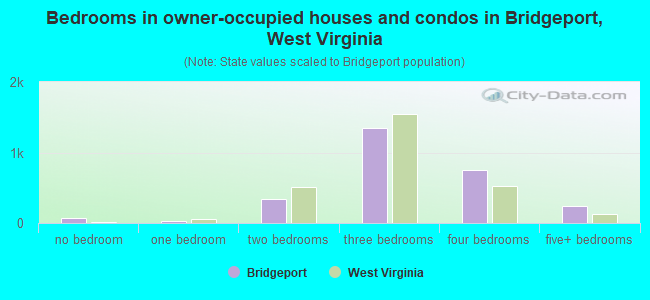 Bedrooms in owner-occupied houses and condos in Bridgeport, West Virginia