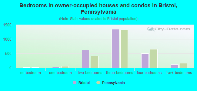 Bedrooms in owner-occupied houses and condos in Bristol, Pennsylvania