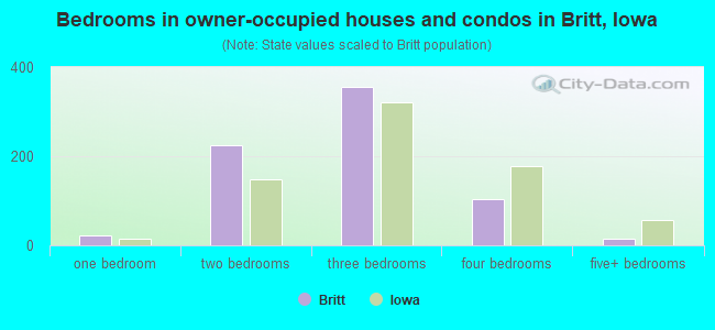 Bedrooms in owner-occupied houses and condos in Britt, Iowa