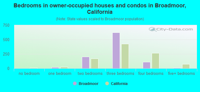 Bedrooms in owner-occupied houses and condos in Broadmoor, California