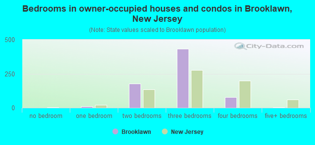 Bedrooms in owner-occupied houses and condos in Brooklawn, New Jersey