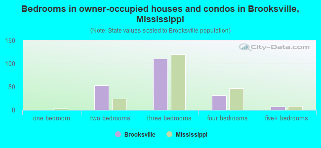 Bedrooms in owner-occupied houses and condos in Brooksville, Mississippi