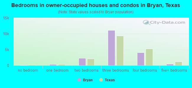Bedrooms in owner-occupied houses and condos in Bryan, Texas