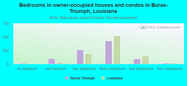 Bedrooms in owner-occupied houses and condos in Buras-Triumph, Louisiana