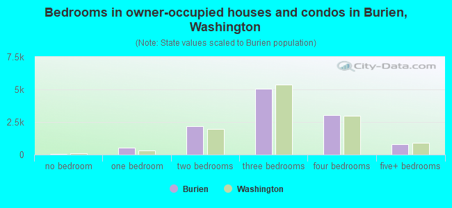 Bedrooms in owner-occupied houses and condos in Burien, Washington