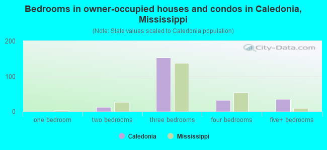 Bedrooms in owner-occupied houses and condos in Caledonia, Mississippi
