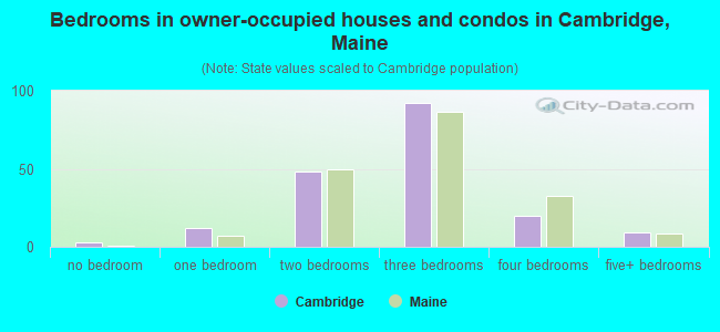Bedrooms in owner-occupied houses and condos in Cambridge, Maine