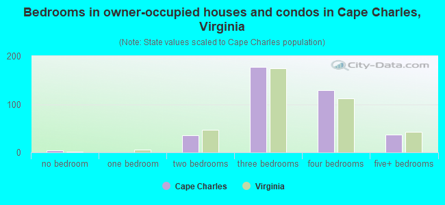 Bedrooms in owner-occupied houses and condos in Cape Charles, Virginia