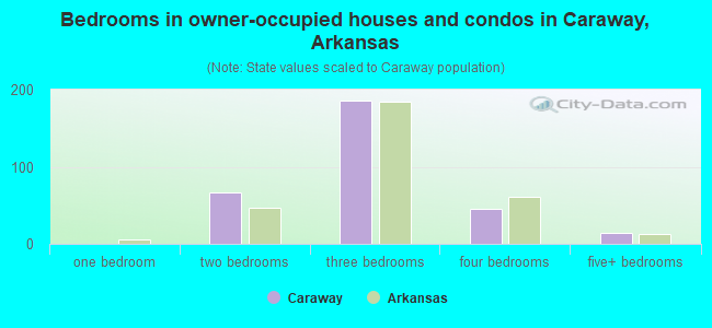 Bedrooms in owner-occupied houses and condos in Caraway, Arkansas