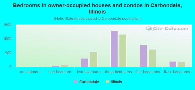 Bedrooms in owner-occupied houses and condos in Carbondale, Illinois