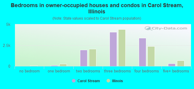 Bedrooms in owner-occupied houses and condos in Carol Stream, Illinois
