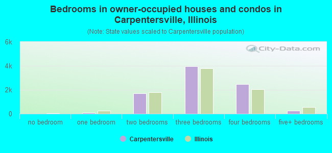 Bedrooms in owner-occupied houses and condos in Carpentersville, Illinois