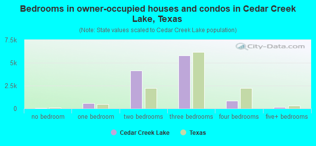 Bedrooms in owner-occupied houses and condos in Cedar Creek Lake, Texas