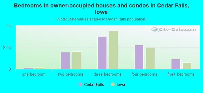 Bedrooms in owner-occupied houses and condos in Cedar Falls, Iowa