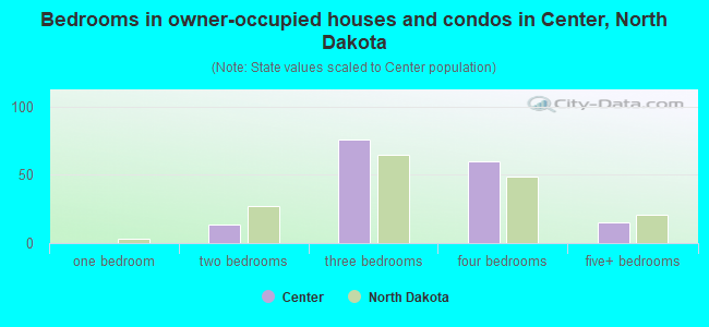 Bedrooms in owner-occupied houses and condos in Center, North Dakota