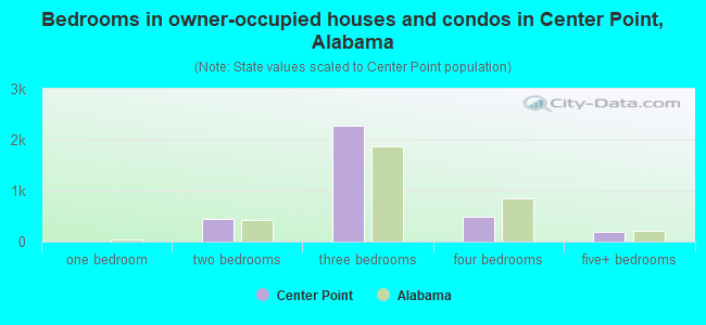 Bedrooms in owner-occupied houses and condos in Center Point, Alabama
