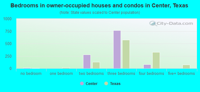 Bedrooms in owner-occupied houses and condos in Center, Texas