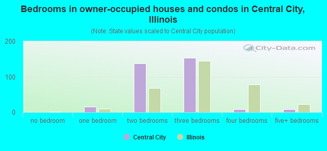 Bedrooms in owner-occupied houses and condos in Central City, Illinois