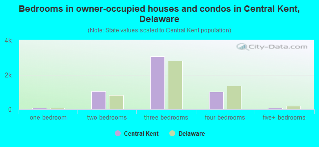 Bedrooms in owner-occupied houses and condos in Central Kent, Delaware