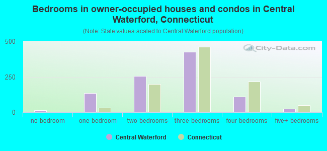 Bedrooms in owner-occupied houses and condos in Central Waterford, Connecticut
