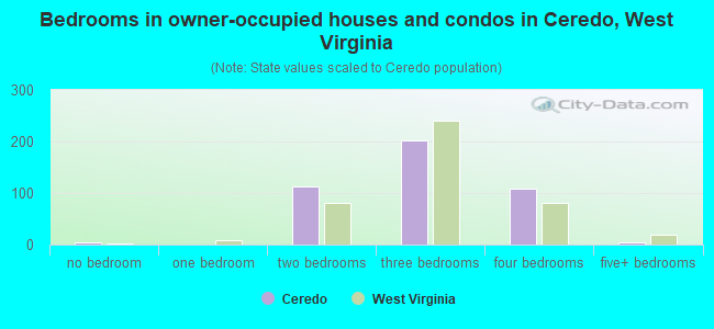 Bedrooms in owner-occupied houses and condos in Ceredo, West Virginia