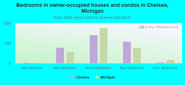 Bedrooms in owner-occupied houses and condos in Chelsea, Michigan