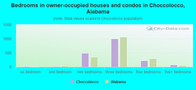 Bedrooms in owner-occupied houses and condos in Choccolocco, Alabama