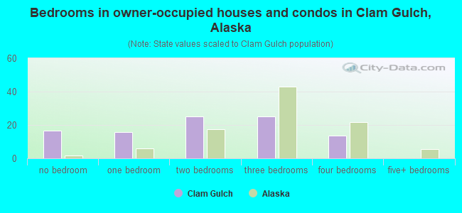 Bedrooms in owner-occupied houses and condos in Clam Gulch, Alaska