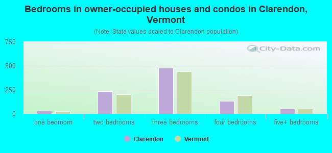 Bedrooms in owner-occupied houses and condos in Clarendon, Vermont