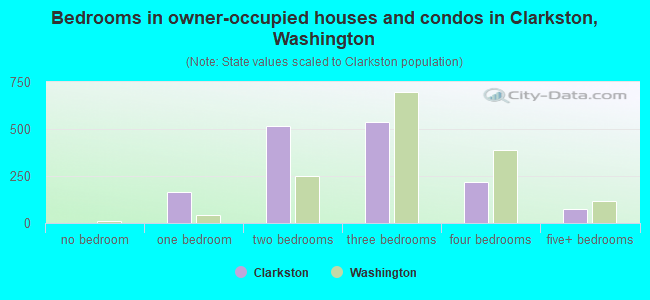 Bedrooms in owner-occupied houses and condos in Clarkston, Washington