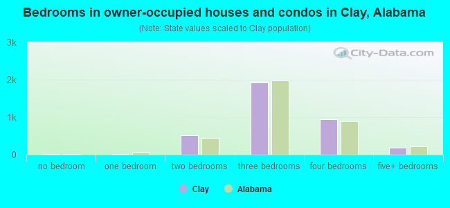 Bedrooms in owner-occupied houses and condos in Clay, Alabama