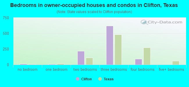 Bedrooms in owner-occupied houses and condos in Clifton, Texas