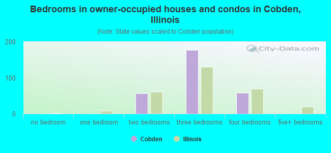 Bedrooms in owner-occupied houses and condos in Cobden, Illinois
