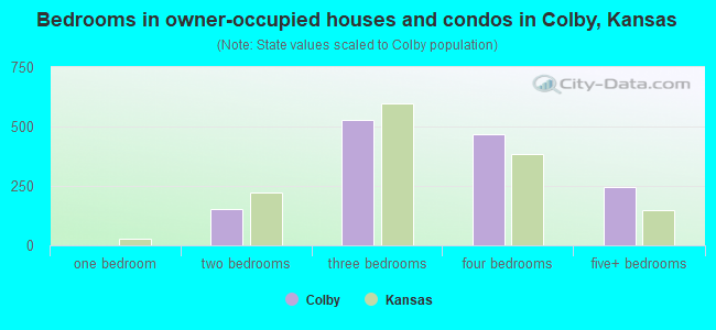 Bedrooms in owner-occupied houses and condos in Colby, Kansas