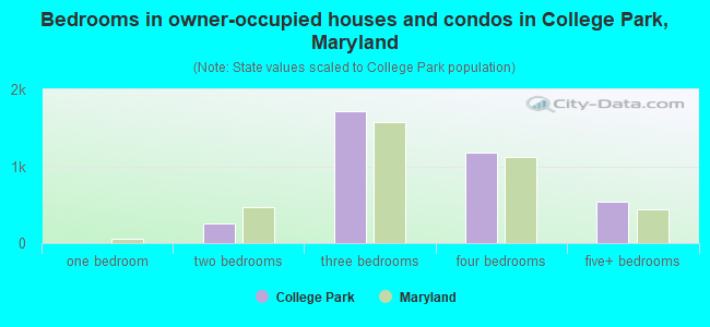 Bedrooms in owner-occupied houses and condos in College Park, Maryland