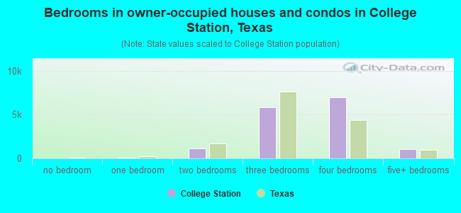 Bedrooms in owner-occupied houses and condos in College Station, Texas