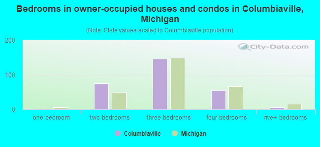 Bedrooms in owner-occupied houses and condos in Columbiaville, Michigan
