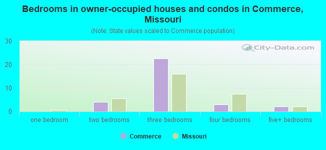 Bedrooms in owner-occupied houses and condos in Commerce, Missouri