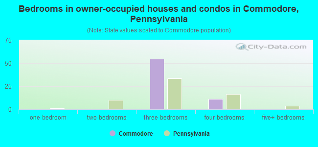Bedrooms in owner-occupied houses and condos in Commodore, Pennsylvania
