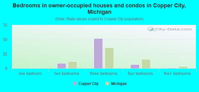 Bedrooms in owner-occupied houses and condos in Copper City, Michigan