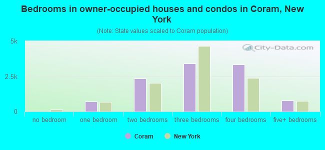 Bedrooms in owner-occupied houses and condos in Coram, New York