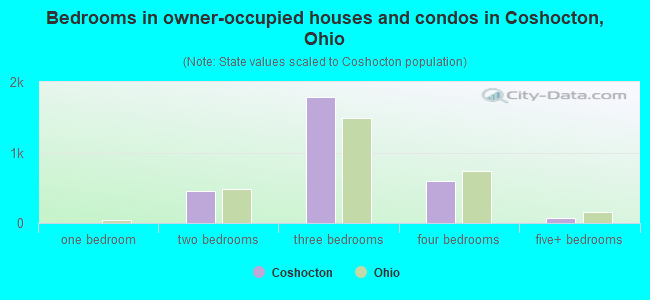 Bedrooms in owner-occupied houses and condos in Coshocton, Ohio