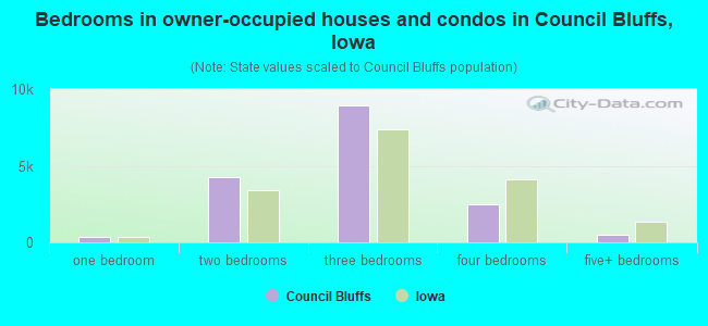 Bedrooms in owner-occupied houses and condos in Council Bluffs, Iowa