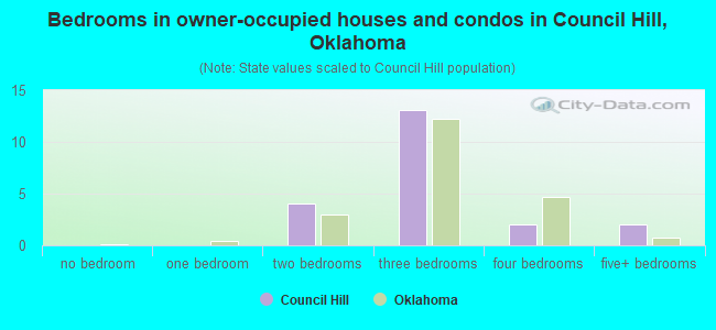 Bedrooms in owner-occupied houses and condos in Council Hill, Oklahoma