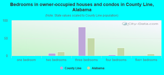 Bedrooms in owner-occupied houses and condos in County Line, Alabama