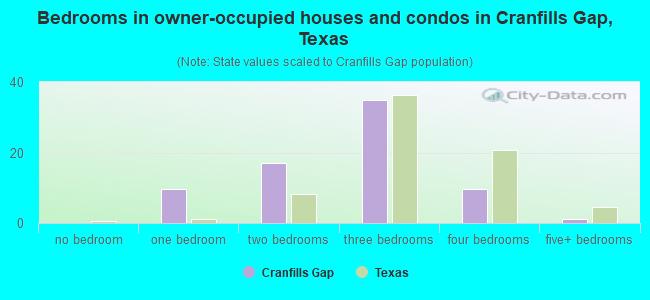 Bedrooms in owner-occupied houses and condos in Cranfills Gap, Texas