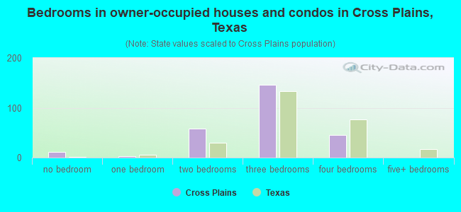 Bedrooms in owner-occupied houses and condos in Cross Plains, Texas
